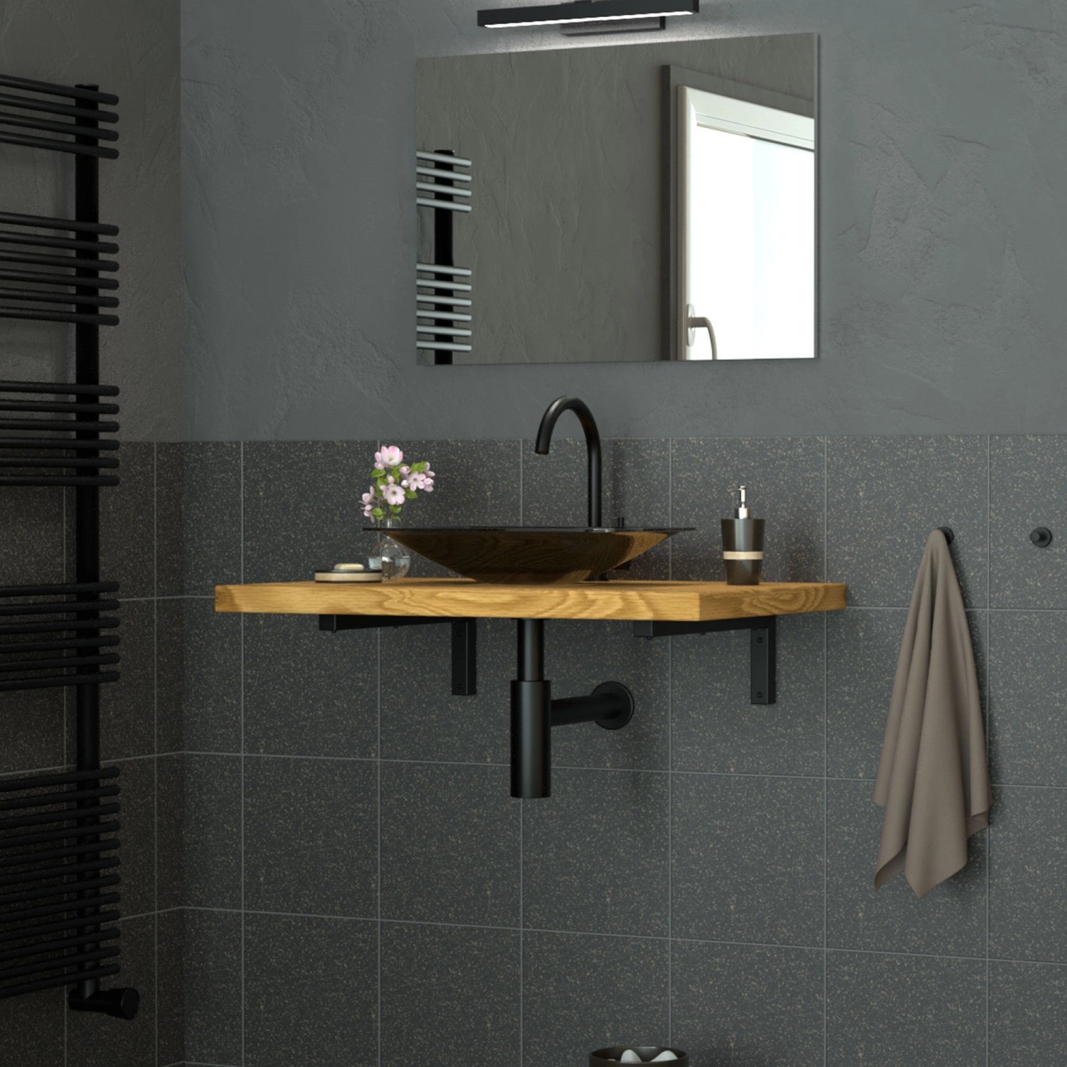 ML-Design Wandkonsole 2er Set, L-Form, schwarz, 400x150mm, für Waschtisch im Badezimmer.