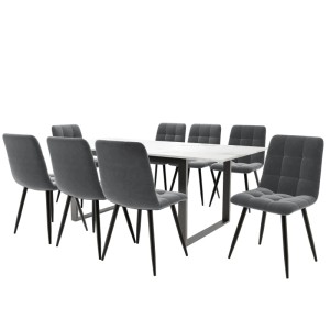 Merax Essgruppe 9-Teilig 140/180x80 Weiß Grau Samt