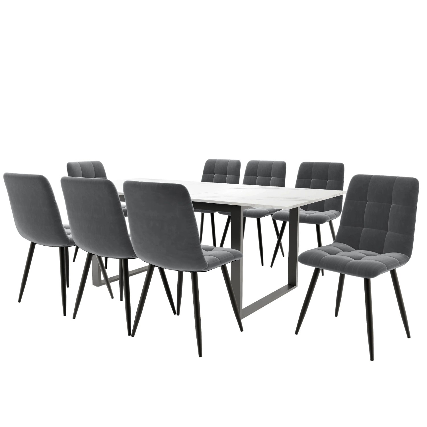 Merax Essgruppe 9-Teilig 140/180x80 Weiß Grau Samt