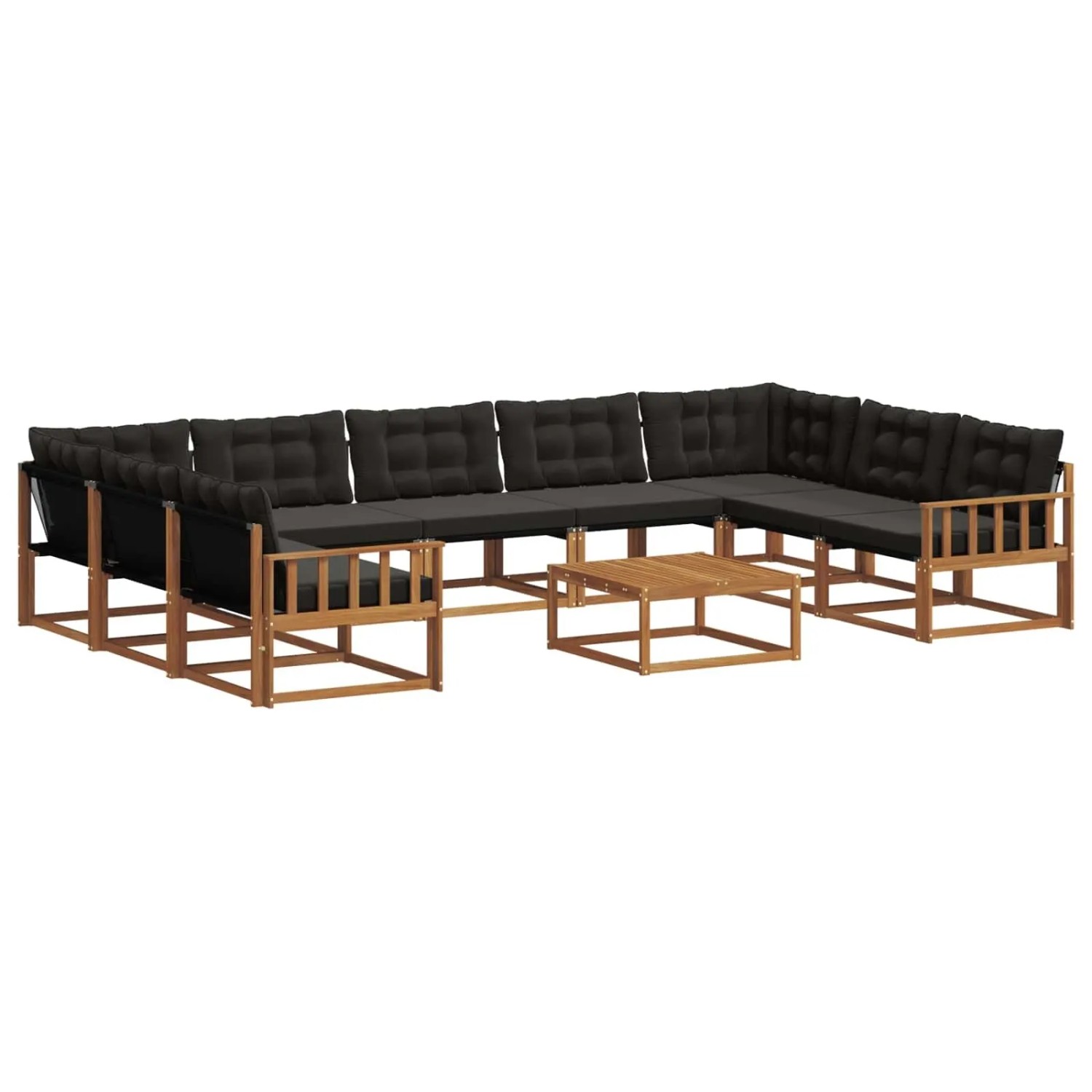 vidaXL Outdoor-Sofagarnitur mit Kissen 10-Tlg Natur und Schwarz 3369863