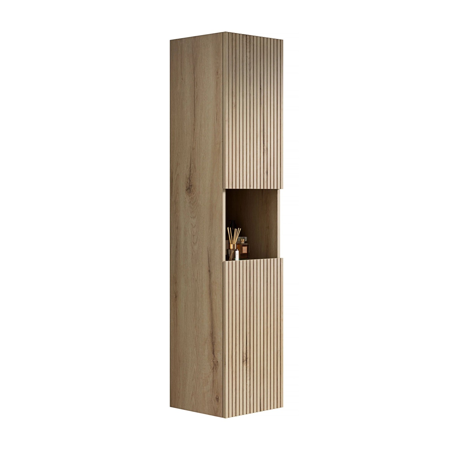 PXloue Bad-Hochschrank 160 cm  Badschrank mit 2 Türen  Fach Aufbewahrungsschrank Weiße Eiche Holzoptik