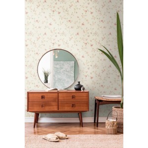 A.S. Création Vliestapete mit Blumenmuster in Beige, Grün und Rosa im Landhausstil.