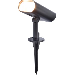 Schwarze Lutec LED Solar Wegeleuchte Ginbo mit Erdspieß, warmweiß bis tageslichtweiß und RGB.