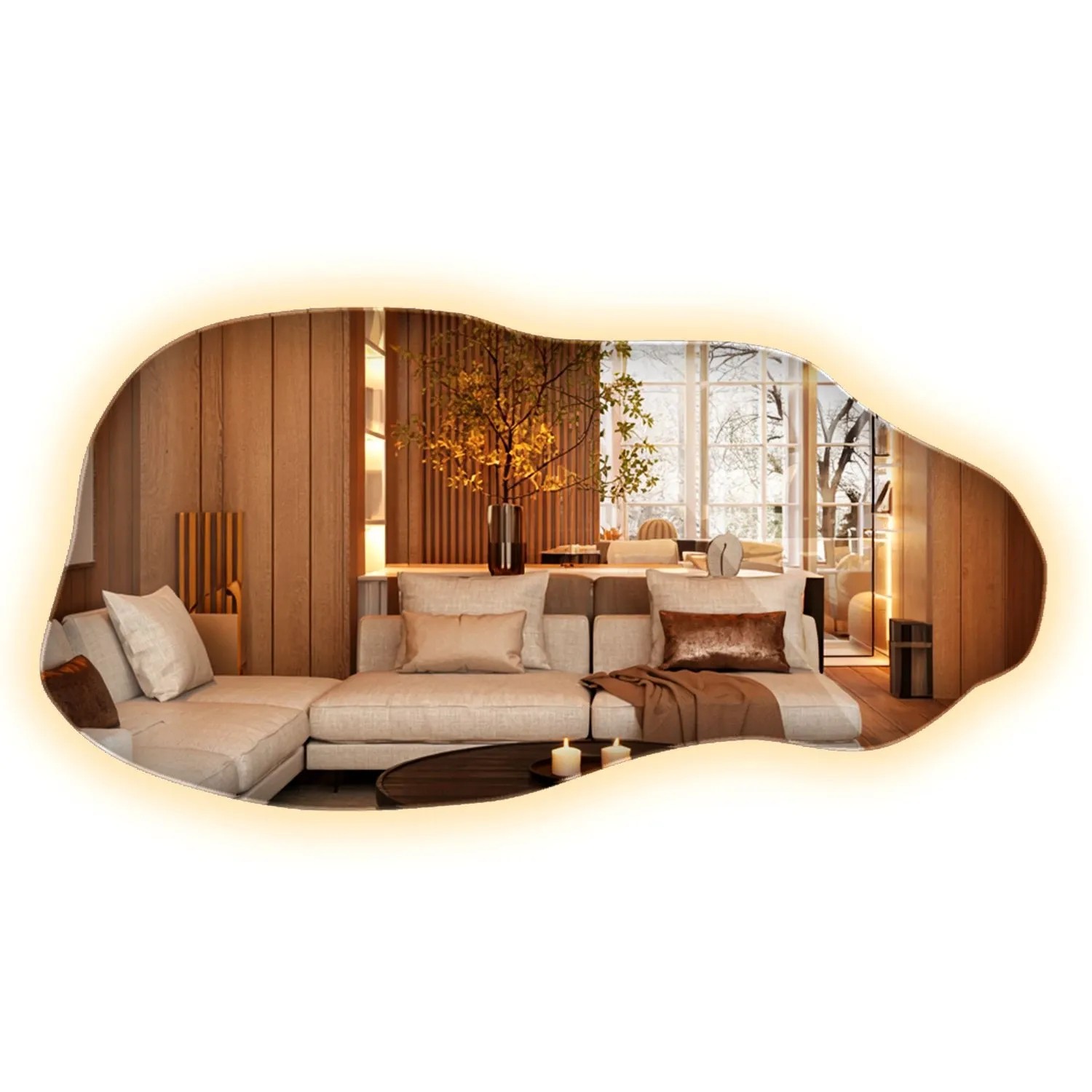Wallfluent Unregelmäßiger Lichtspiegel 45x90 cm Mit Warmweiß 3000K LED Beleuchtung Für Bad Ankleidezimmer Und Flur