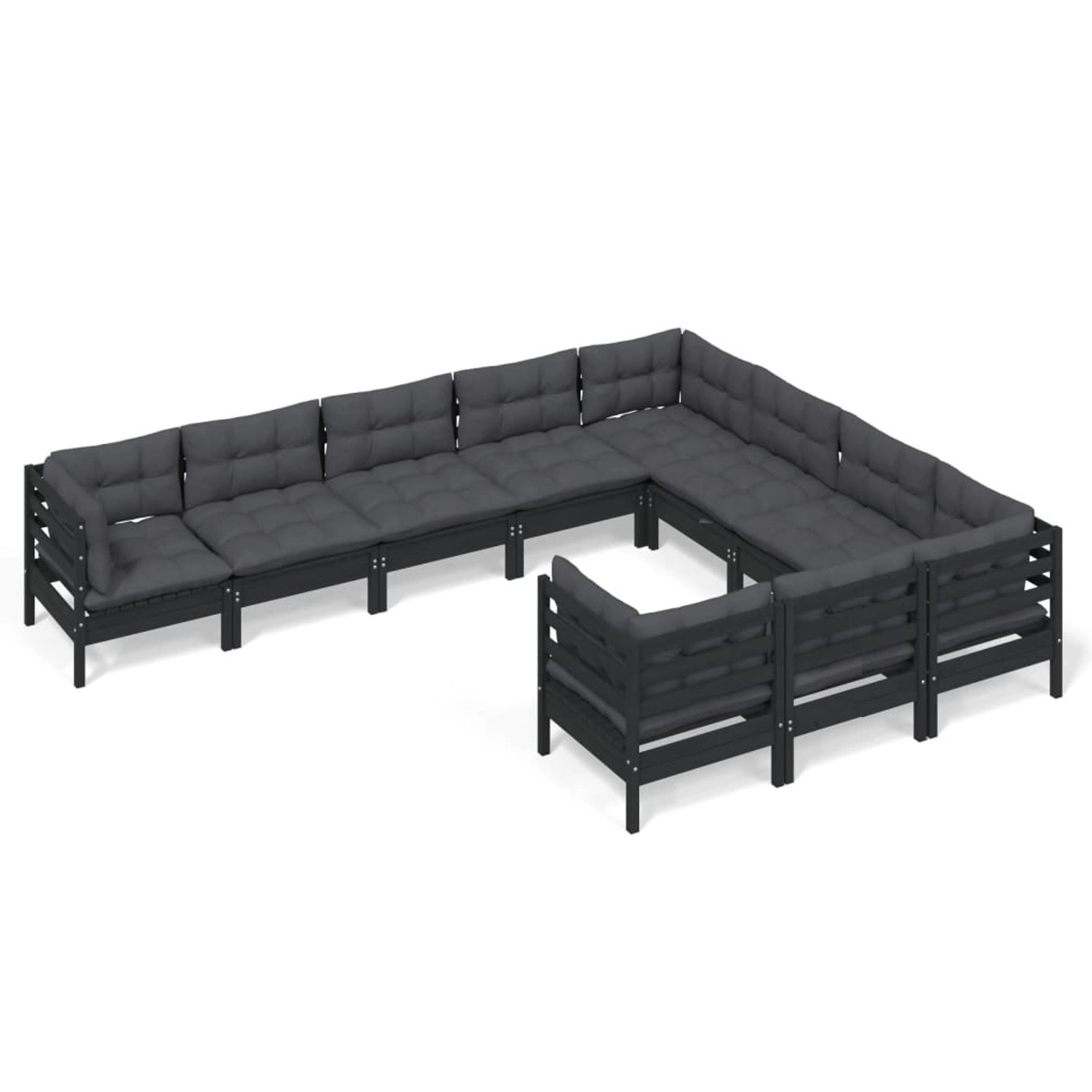 vidaXL 10-tlg Garten-Lounge-Set mit Kissen Schwarz Kiefernholz Modell 2 günstig online kaufen