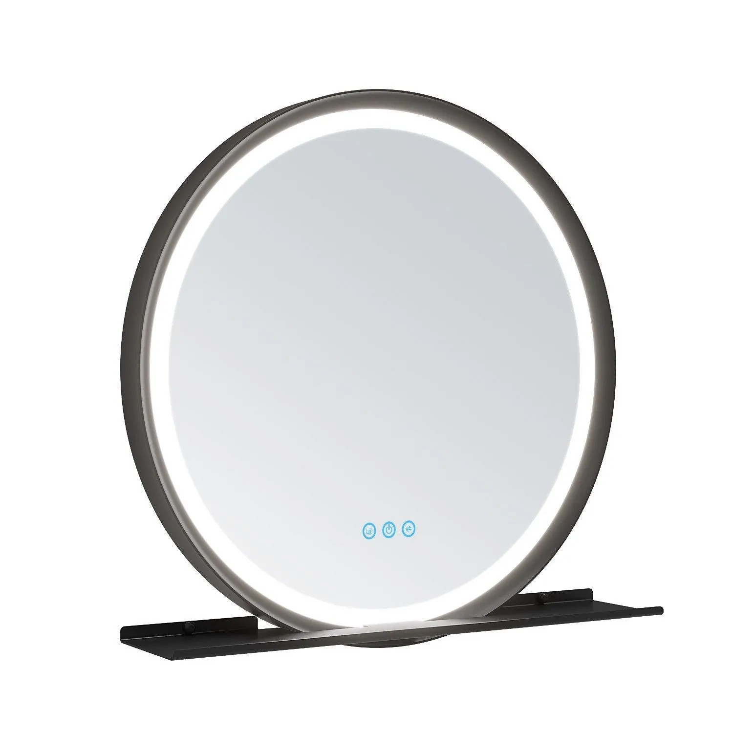 Aquabatos Rund 60 cm Badspiegel mit Beleuchtung LED Spiegel mit Ablage Schw günstig online kaufen
