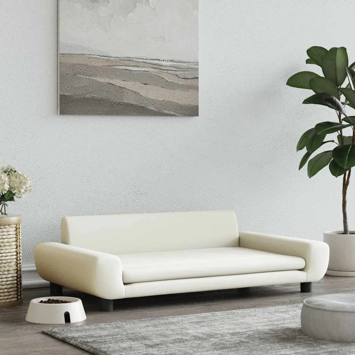 Cremefarbenes vidaXL Hundebett (100x54x33 cm) aus Samt. Bequemes Hundekörbchen für kleine Hunde.