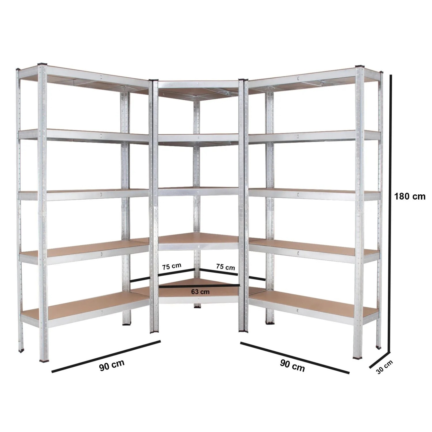 TRUTZHOLM Regalsystem 3 Teilig 1x Eckregal 180x75x75x30x30 cm Und 2x Lagerregal 180x90x30 cm 2625 kg_2