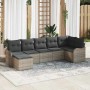 Graues 7-teiliges vidaXL Garten-Sofa-Set aus Poly Rattan mit Kissen für Terrasse und Garten.