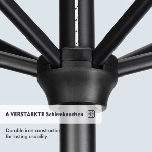 Detailaufnahme: Schwarzer Sekey Sonnenschirm mit 6 verstärkten Schirmknochen.