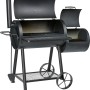 Schwarzer Jamestown Smoker Charlton Holzkohlegrill mit zwei Kammern und Ablage.