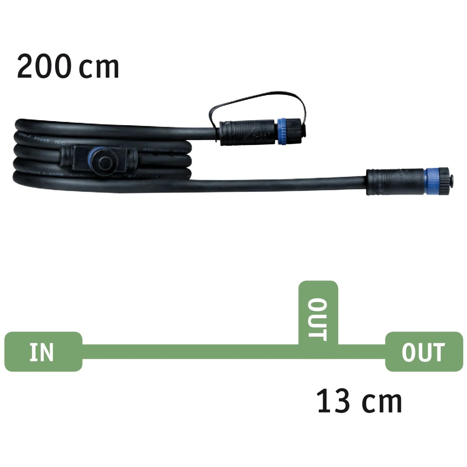 Paulmann Plug & Shine Kabel, 1-in/2-out, 2m, schwarz, für Außenbeleuchtungssysteme.