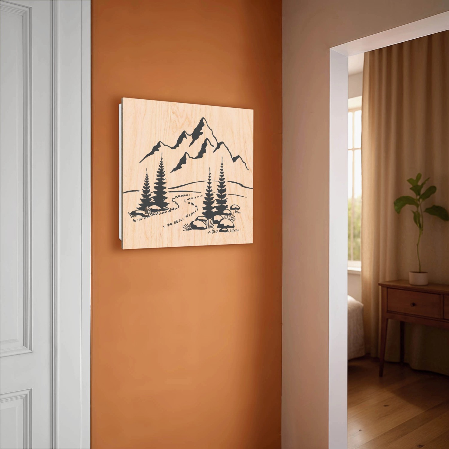 Banjado Schlüsselbox mit Berglandschaft Motiv, 30x30cm, weiße Schlüsselkasten mit 50 Haken.