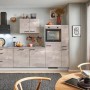 Moderne pino Küchenzeile in Beton Perlgrau mit E-Geräten, Spüle und Seitenschrank.