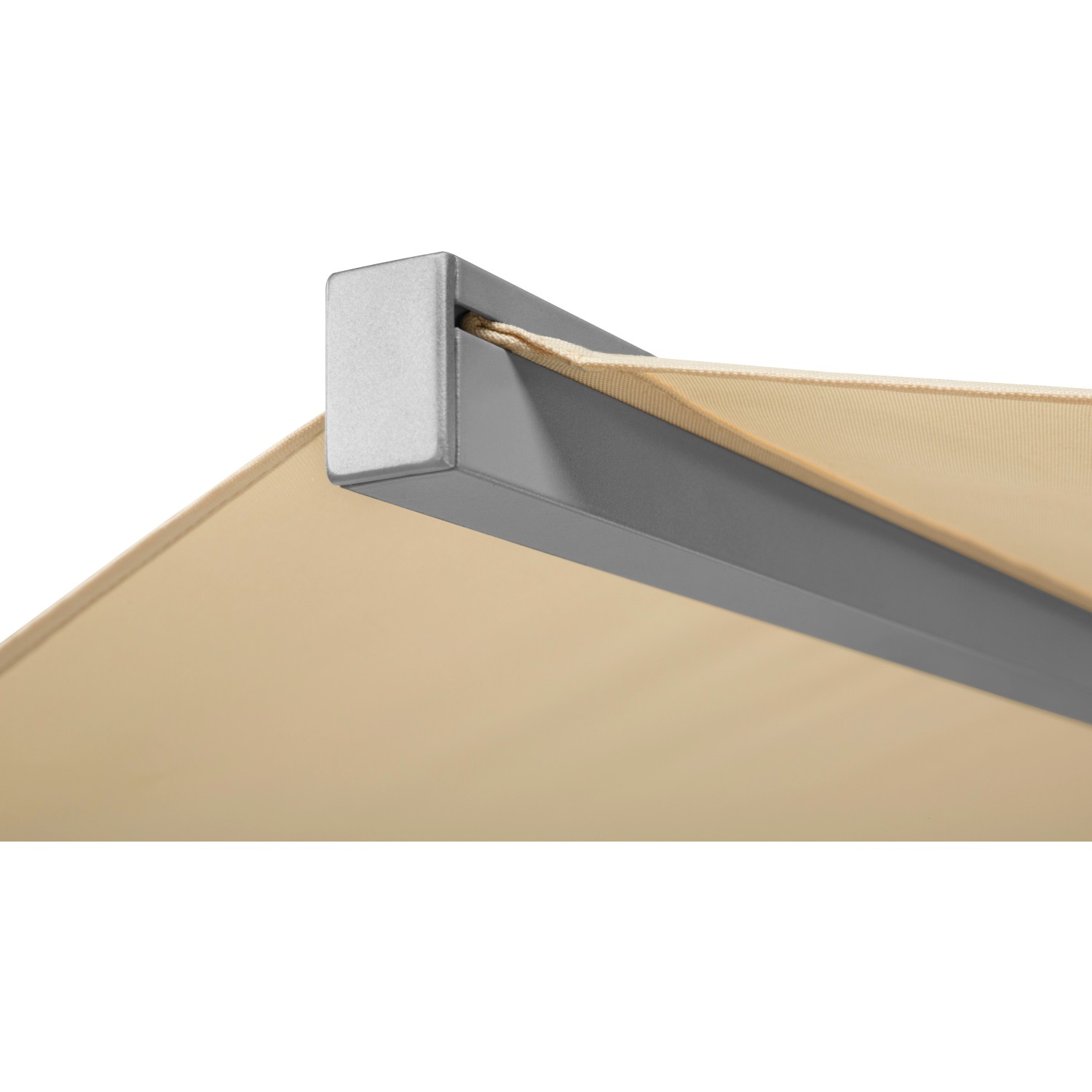 Detailaufnahme Marktschirm Natur, Ø 350cm, Schneider, mit Aluminiumrahmen.