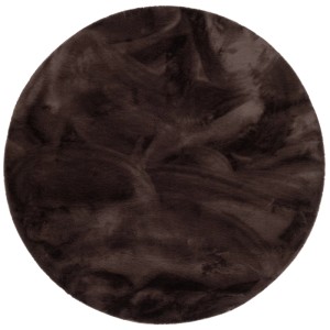 Runder, schokobrauner Fellteppich Plush Super Soft, 160x160cm, geeignet für Fußbodenheizung.