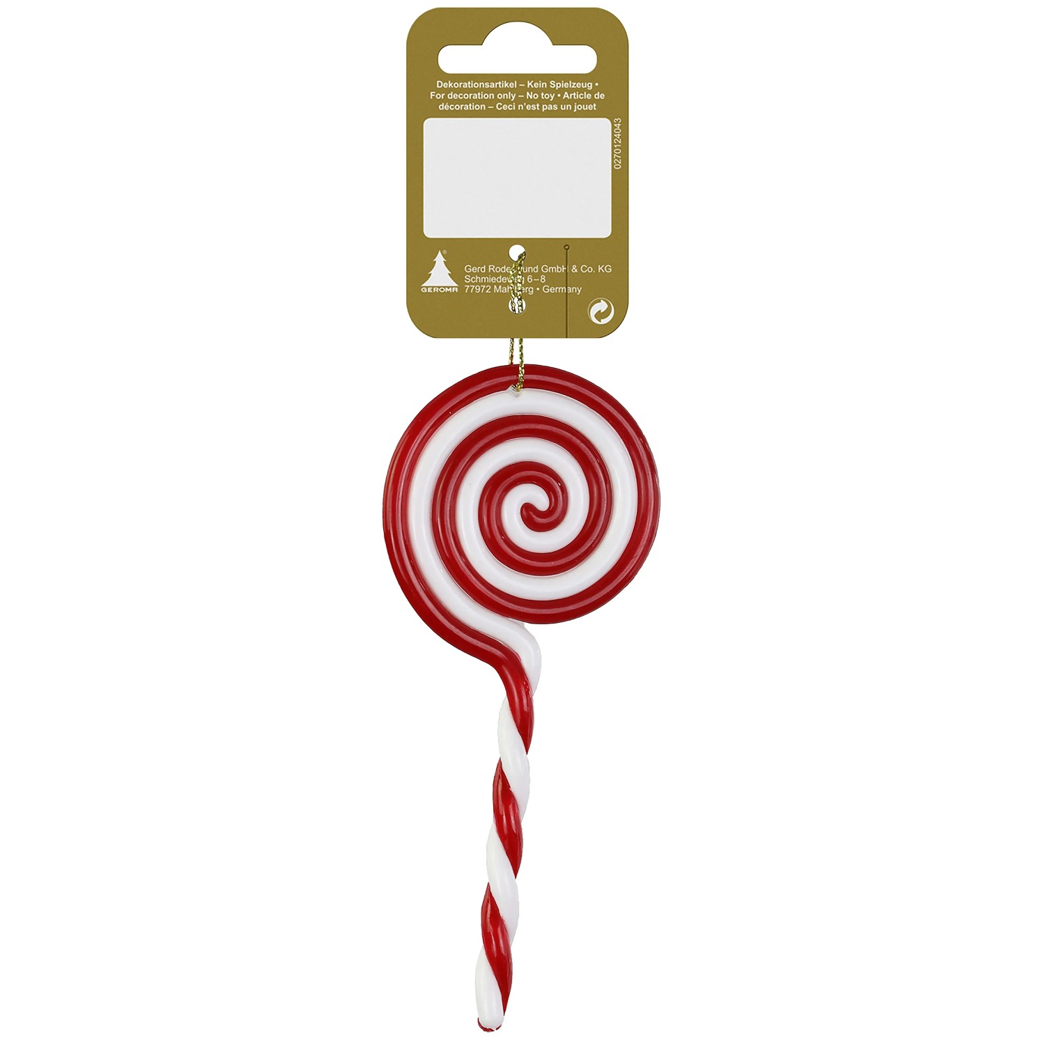 Weihnachts-Deko Lolli zum Hängen aus Kunststoff 5,5 cm x 13 cm Weiß-Rot