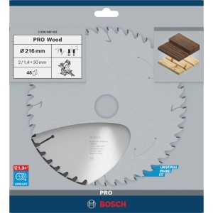 Bosch Kreissägeblatt Optiline Wood, 216mm, 48 Zähne für präzise Holzschnitte.