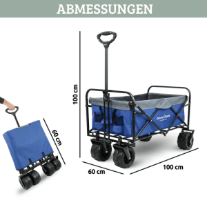 DELUKE Bollerwagen Faltbar CALLI Extra Breite Reifen Handwagen Transportwagen Belastbar bis 120kg Feststellbremsen Blau