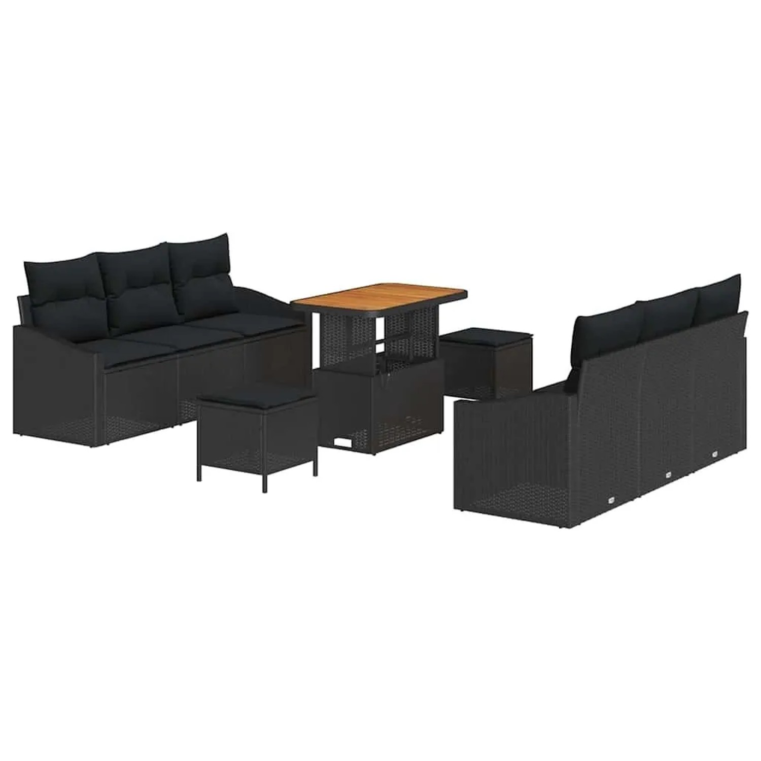 vidaXL Garten-Sofa-Set mit Kissen mit Speicher 9-Tlg Schwarz 3364559