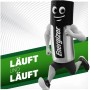 Energizer Akku Power Plus 9V E-Block als Comicfigur beim Laufen.