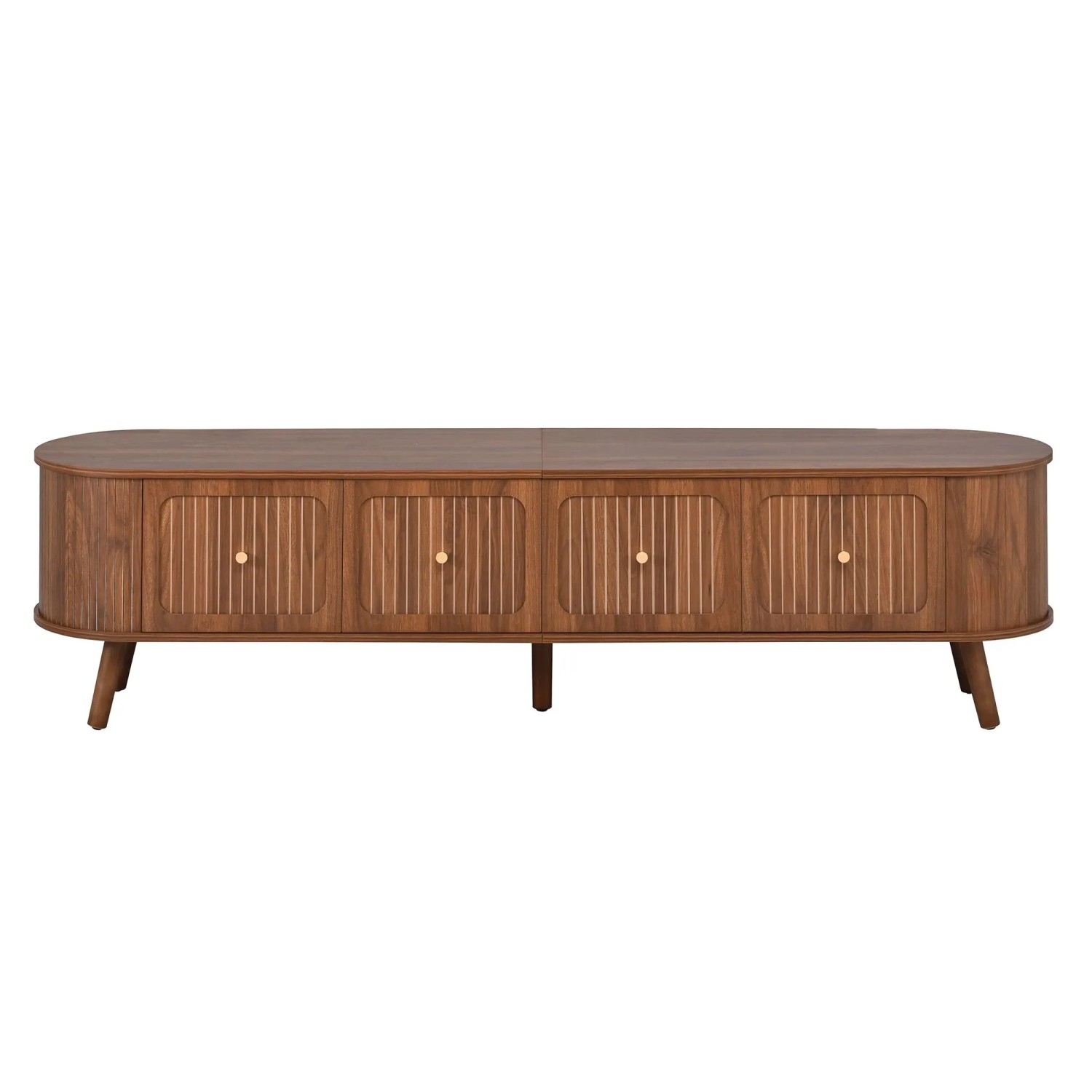 okwish TV Schrank mit 4 Türen und Gold Griffen und Holz Beinen 180x38x47cm Braun