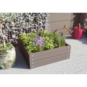 Kiehn-Holz Kräuterbeet BPC Granit, 70x70x24 cm, bepflanzt mit Kräutern.