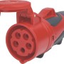 Rote PCE CEE Kupplung, 5-polig, 16A, 400V, IP44/IP54. Robuste Ausführung mit gummiertem Griff.