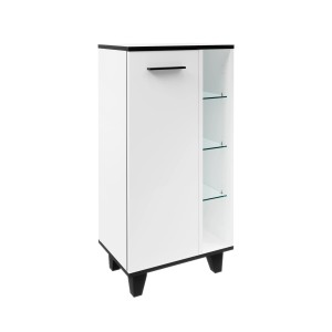 Fackelmann Midischrank TE-A, 47x94x32 cm, Weiß Matt mit Tür und offenen Fächern, Teil eines Badmöbel-Sets.