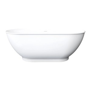 Weiße, freistehende ovale Acryl-Badewanne Mobula, 150 cm, für 1 Person. Klassisches Design.