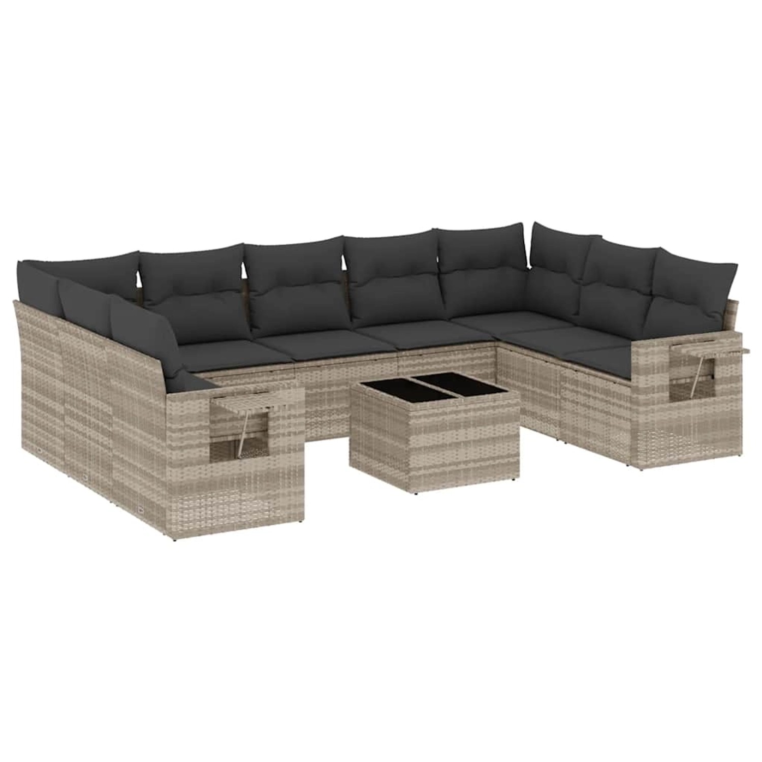 vidaXL 10-Tlg Garten-Sofagarnitur mit Kissen Hellgrau Poly Rattan 3220611 günstig online kaufen