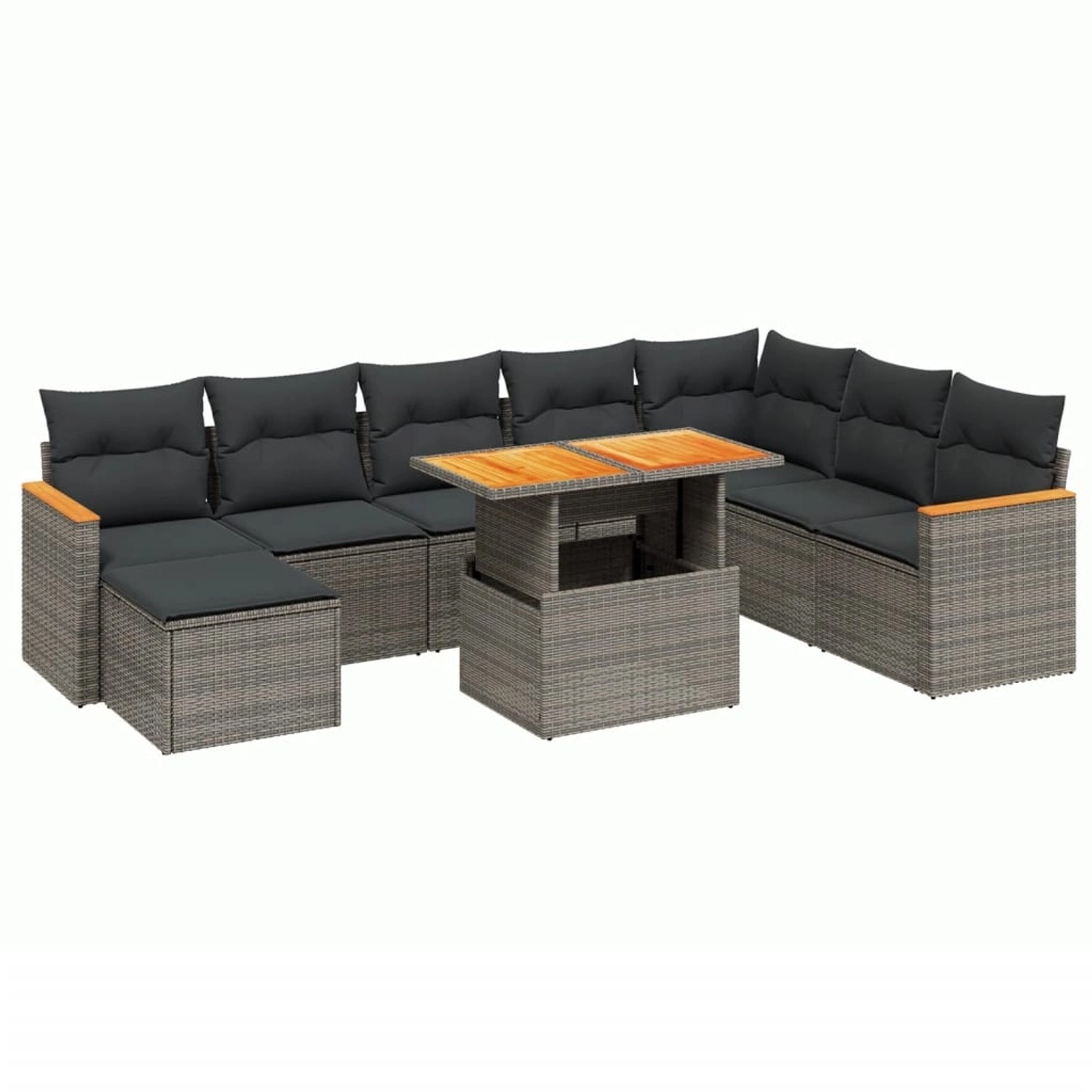 vidaXL 9-Tlg Garten-Sofagarnitur mit Kissen Grau Poly Rattan 3273216 günstig online kaufen