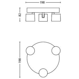 Technische Zeichnung: Weißer Philips LED-Spot Star 3er, Maße: 8,2x19,8 cm.