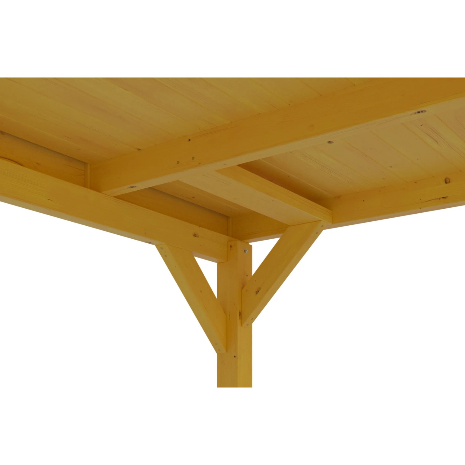 Detailansicht: Skan Holz Carport Grunewald, Eiche hell, mit EPDM-Dach und stabiler Holzkonstruktion.