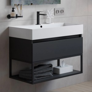 pianura Waschtisch mit Unterschrank Giulia Sirius Black, 80 cm, mit Hahnloch.