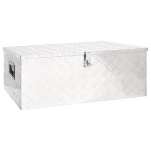 DELUKE Aluminiumbox Mit Deckel Abschließbar Alubox Deichselbox Alu Anhängerbox Werkzeugkiste Transportbox Metallkiste 100x55x37cm Silber
