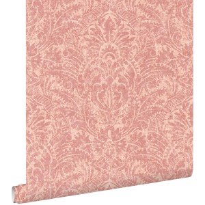 ESTAhome Vliestapete mit rosa Ornamenten. Dekorative Tapete mit mattem, fühlbarem Muster für stilvolle Wandgestaltung.