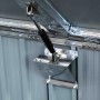 Detailaufnahme: Gasdruckfeder der Floraworld Mülleimer-Garage, Stahlblech verzinkt.