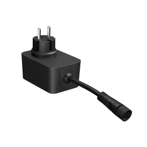 Schwarzer Netzstecker für Philips Hue Festavia LED-Lichterkette, geeignet für den Außenbereich.