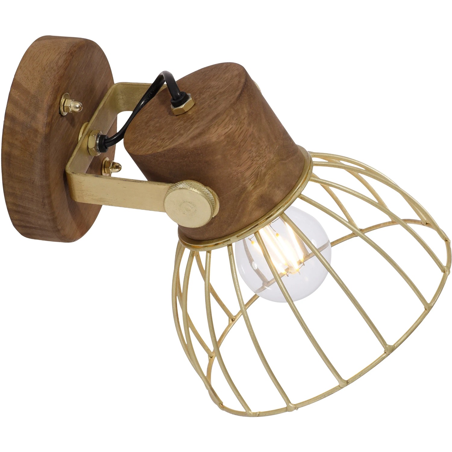 Wandlampe Alami von Just Light, 1-flammig, Messing matt mit Holz und Gitter.