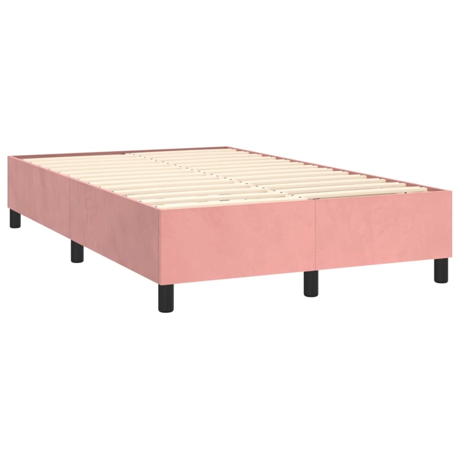 Rosa vidaXL Boxspringbett 120x200 cm mit Lattenrost und schwarzen Füßen.