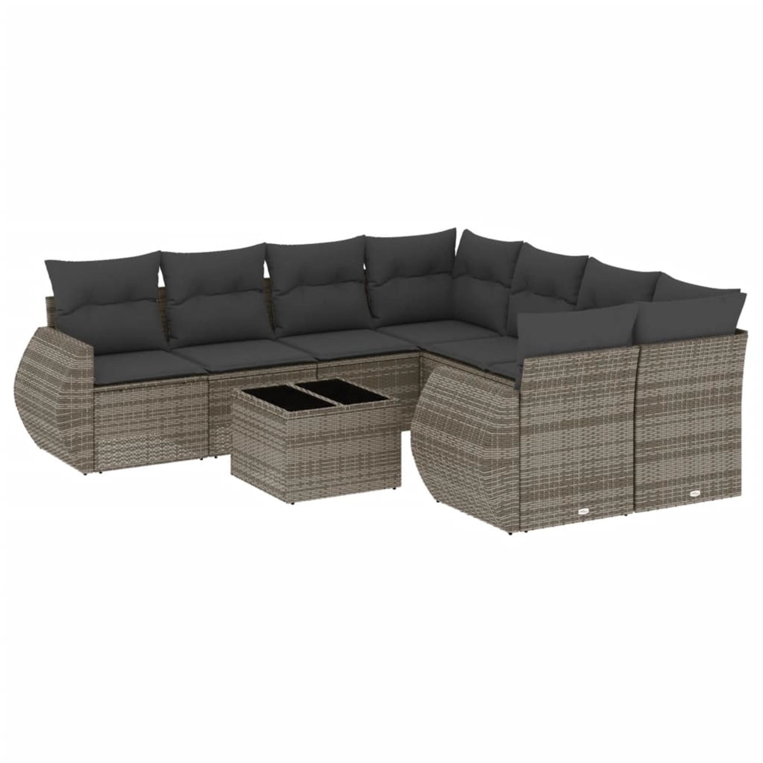 vidaXL 9-Tlg Garten-Sofagarnitur mit Kissen Grau Poly Rattan 3221159