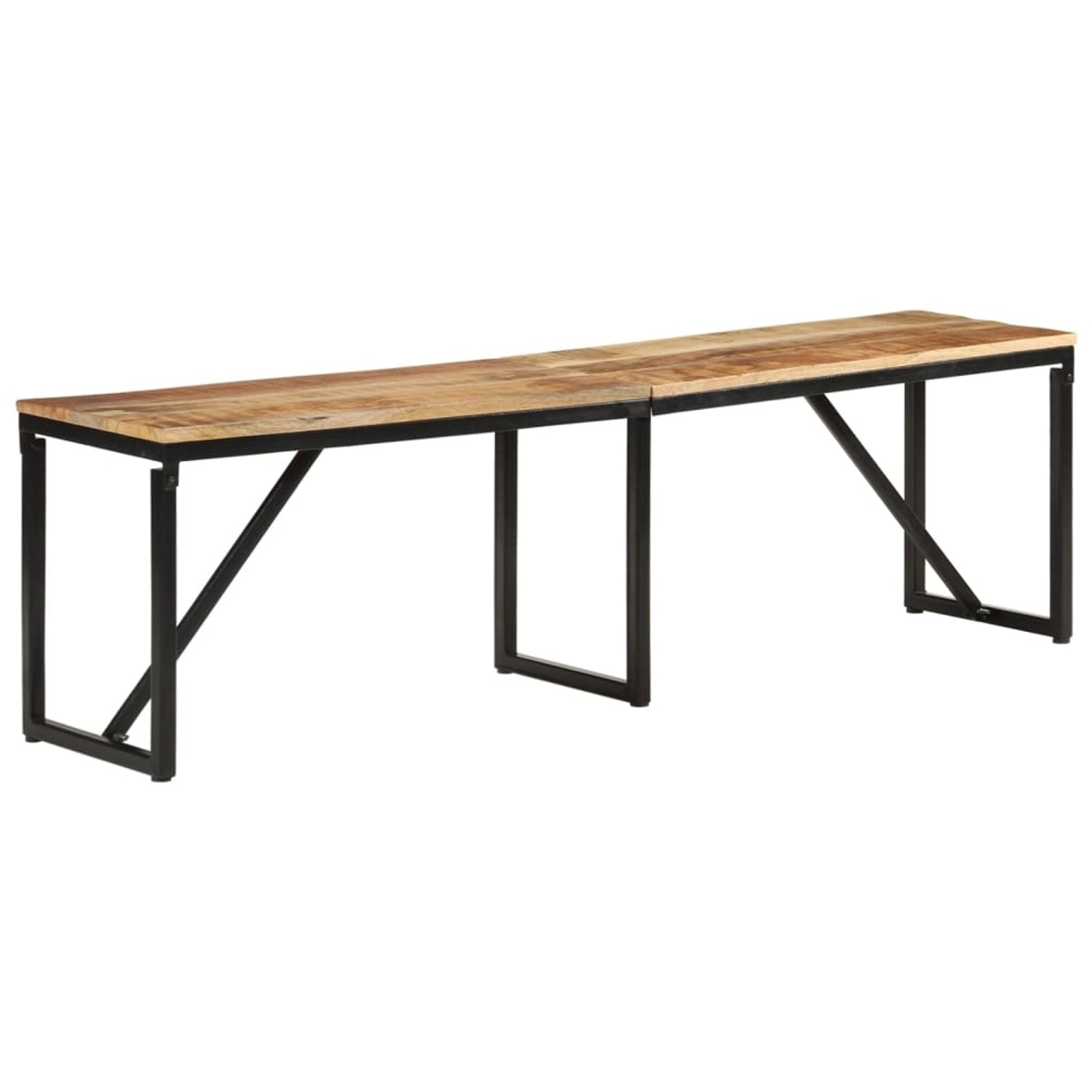 VidaXL Sitzbank aus Mangoholz mit schwarzem Metallgestell, 160 cm breit.