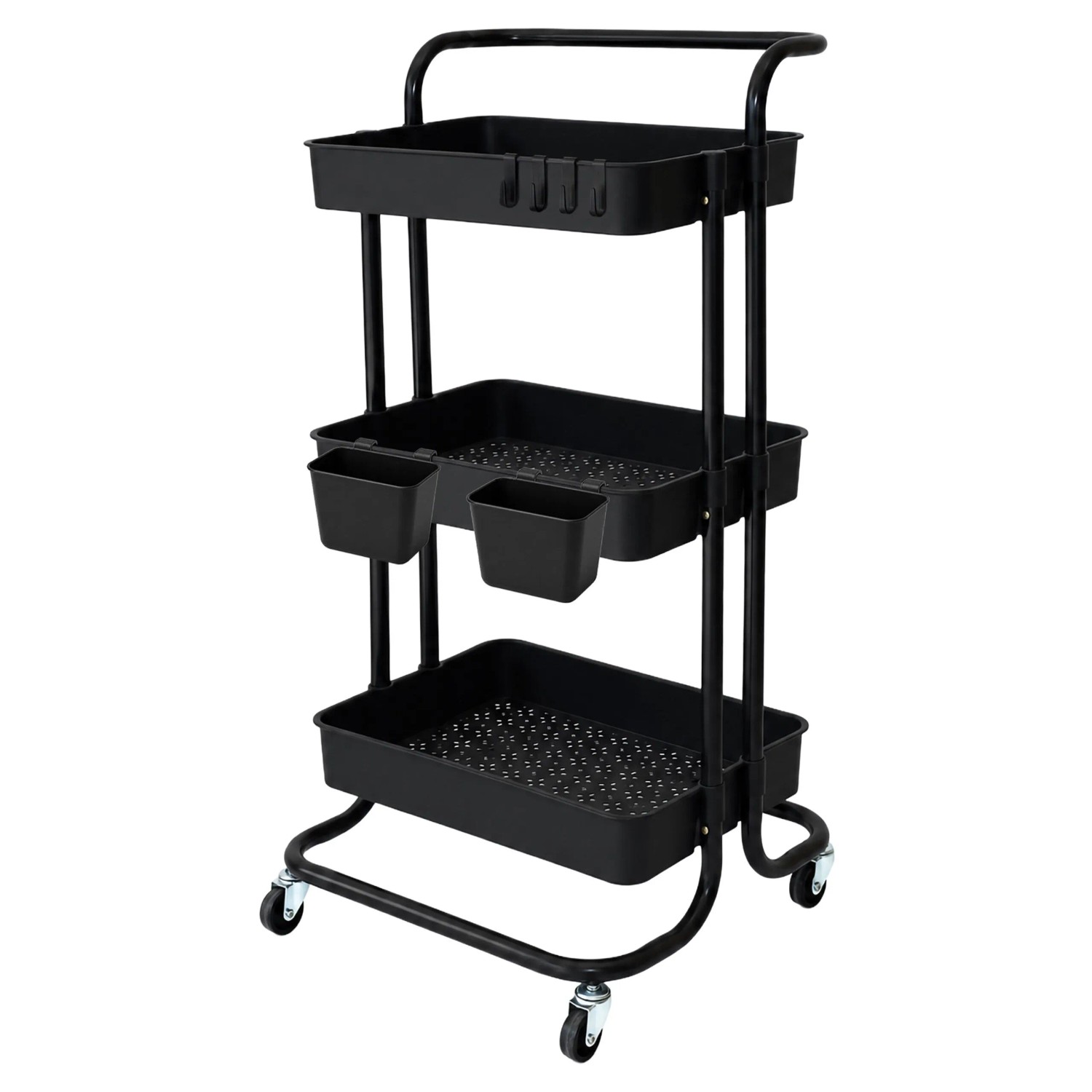 Relaxdays Rollwagen Metall Kunststoff Schwarz mit 3 Ebenen 87 cm x 43 cm x 38 cm