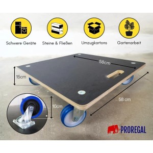 PROREGAL Transportroller, 8er Set, mit 4 Rollen, 15x58x58cm, Traglast 300kg, Siebdruckplatte, schwarz