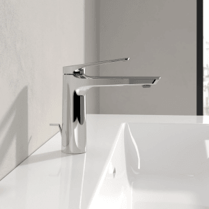 Villeroy & Boch Oasis Waschtischarmatur mit Zugstange und Keramikkartusche Wassersparend Auslaufhöhe 114MM Rund Chrom