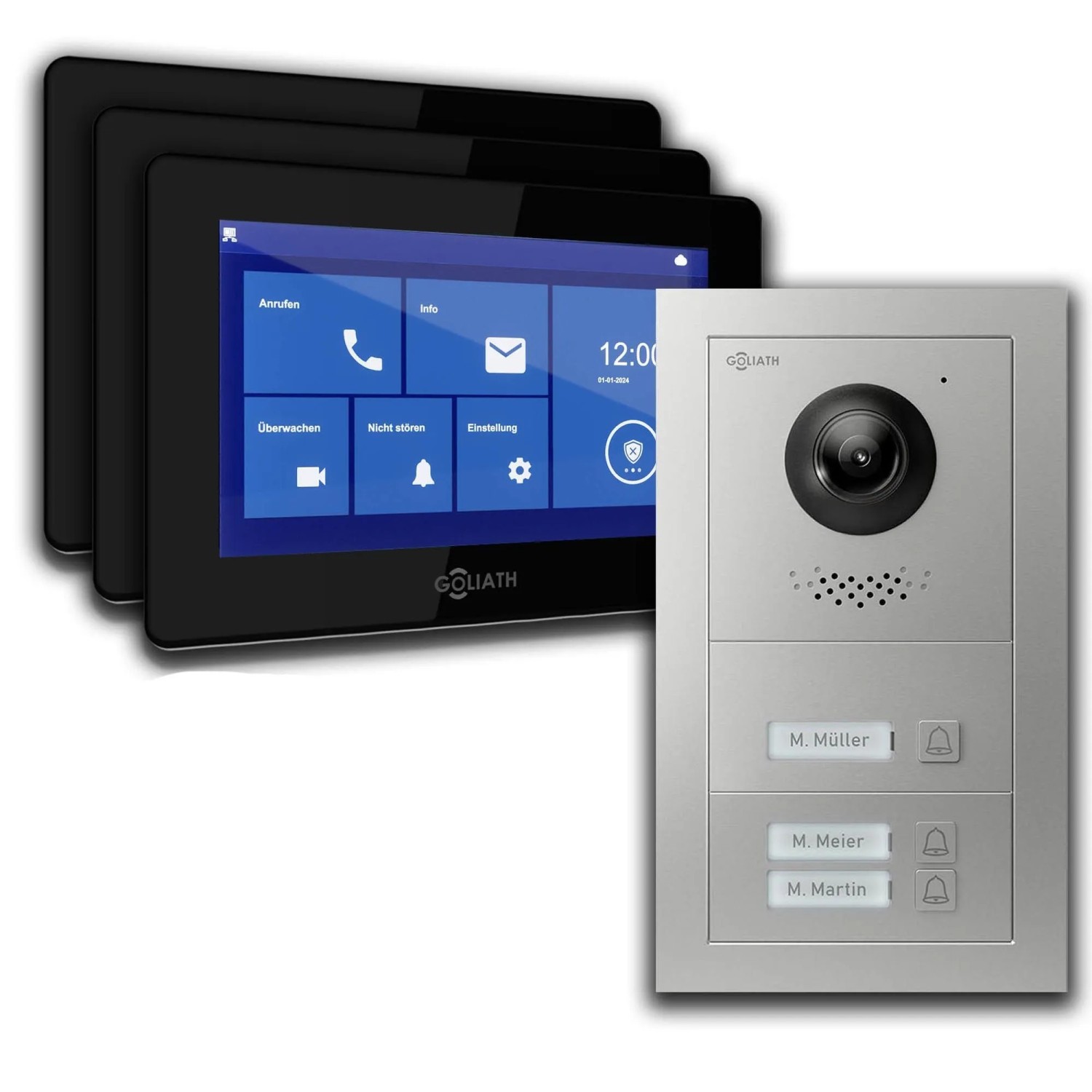 Goliath Basic Line 3-Familienhaus Video Türsprechanlage Monitor Schwarz - S günstig online kaufen