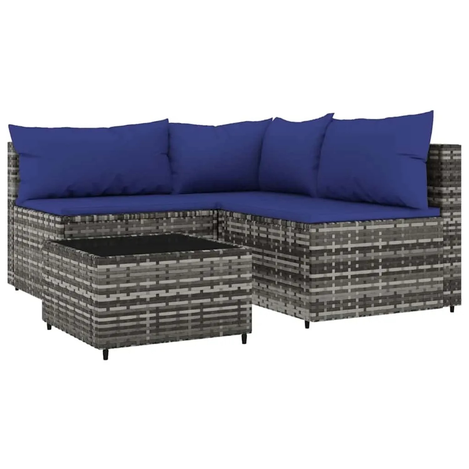 vidaXL 4-Tlg Garten-Lounge-Set mit Kissen Grau Poly Rattan 319845