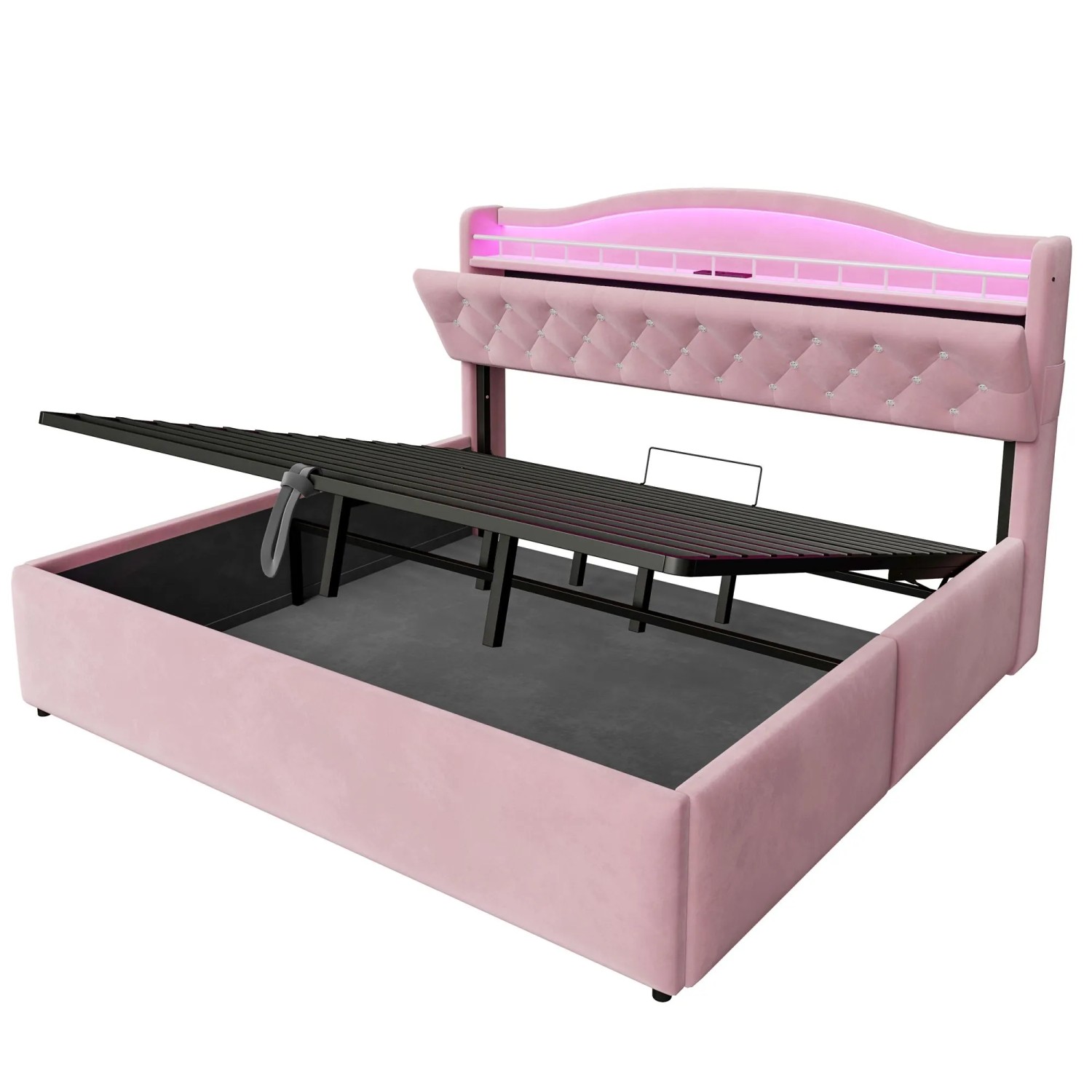 Merax Polsterbett 180x200cm LED USB Hydraulik Rosa