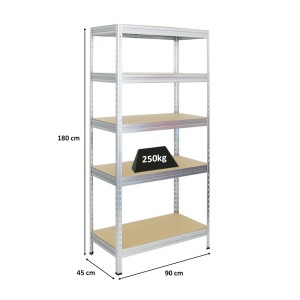 Verzinktes PROREGAL Schwerlastregal mit 5 Böden, 180x90x45 cm, Fachlast 250 kg.